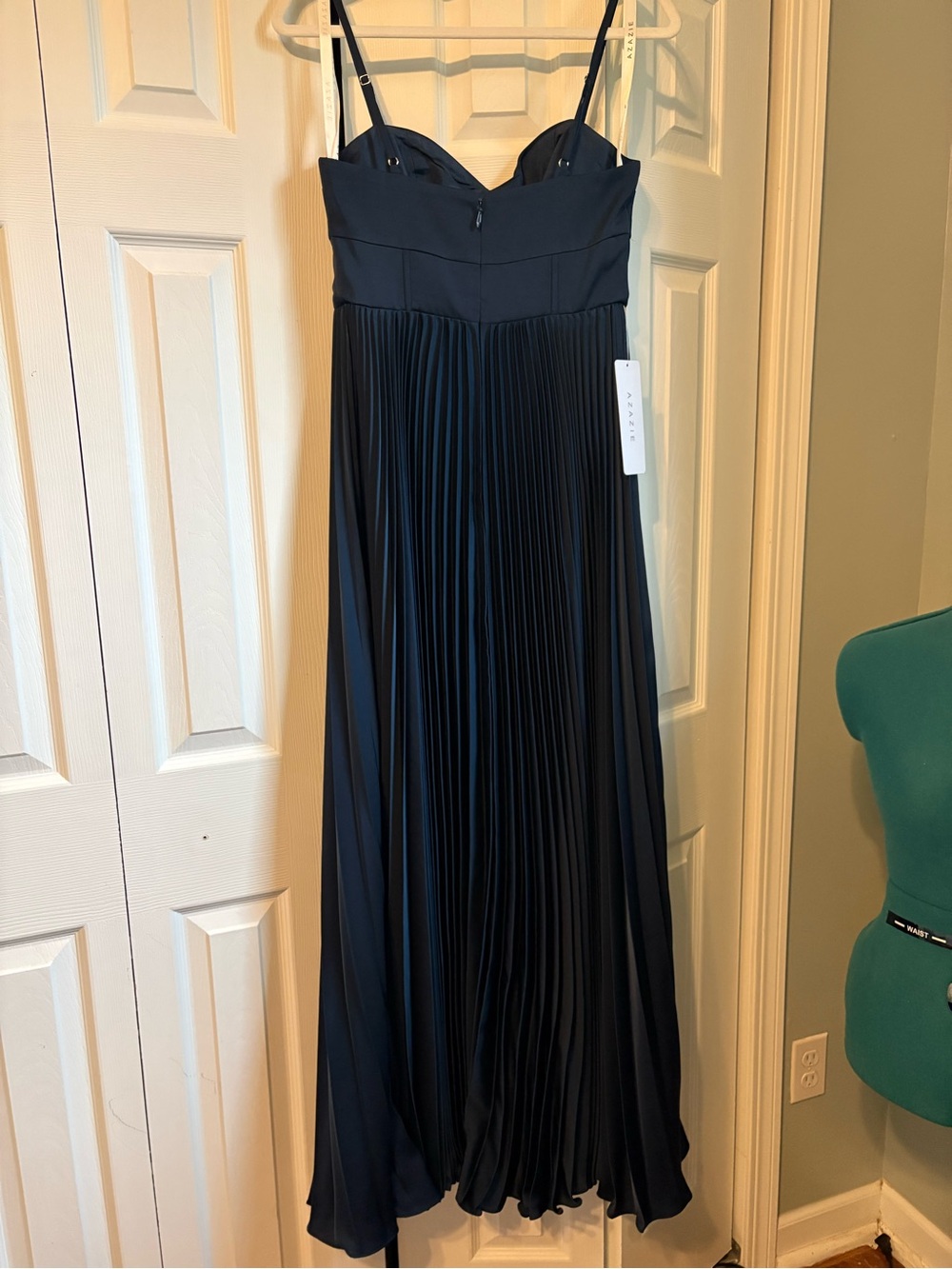 Azazie Styla Pleated Maxi Dress | Azazie Formal Dress | NWT Navy Blue